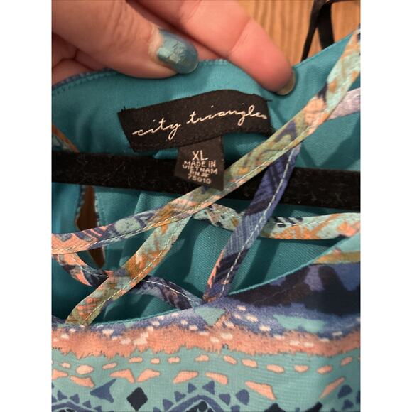 City Triangles Aztec Cage Front Mini Dress Size XL Aqua Summer Beach Vacation - Picture 2 of 7